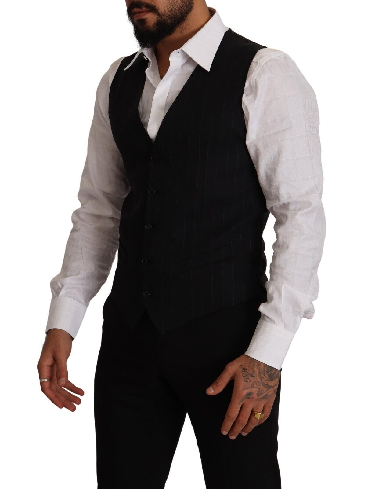 Blue Striped Wool Stretch Waistcoat Vest - ventzia