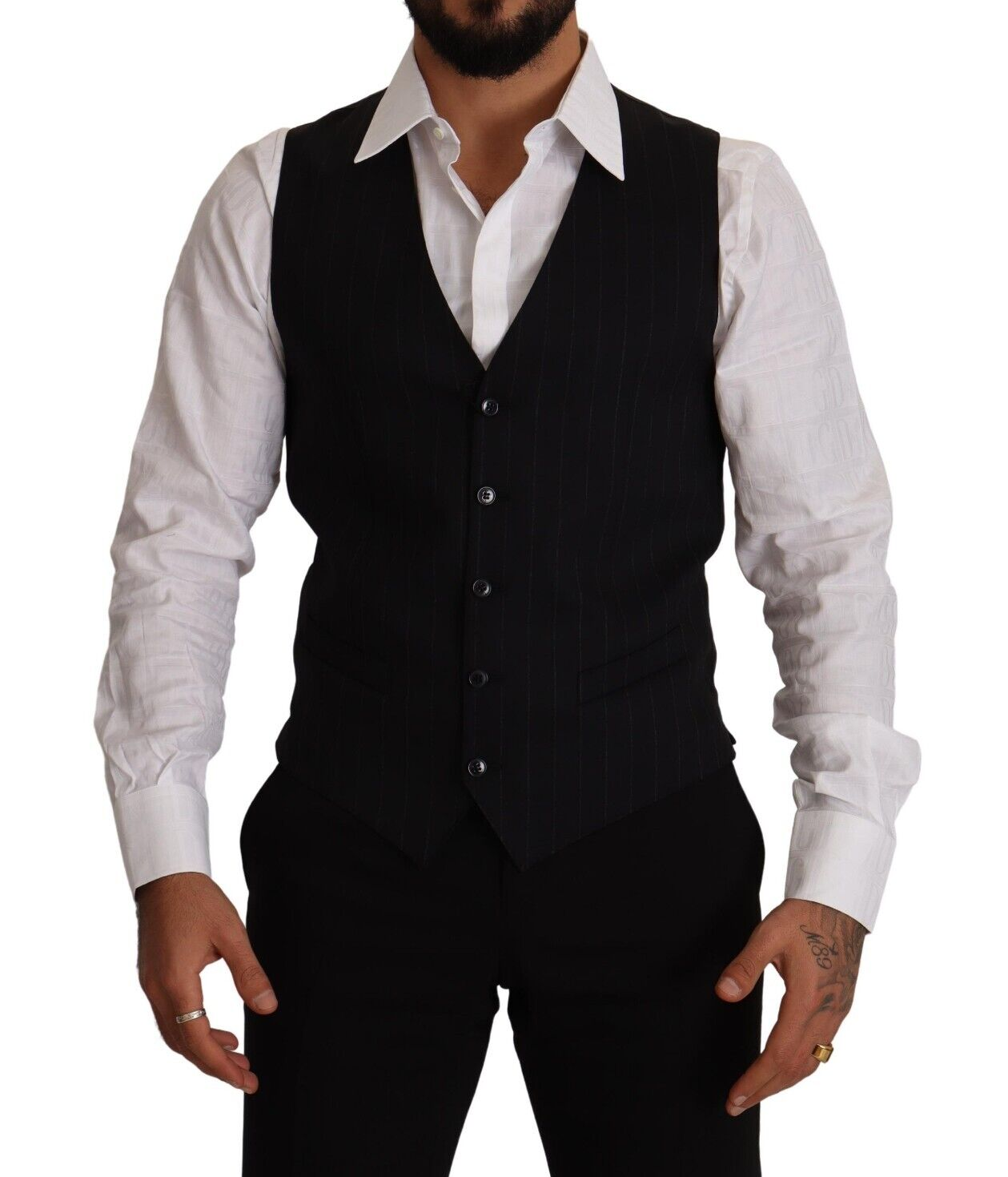 Blue Striped Wool Stretch Waistcoat Vest - ventzia