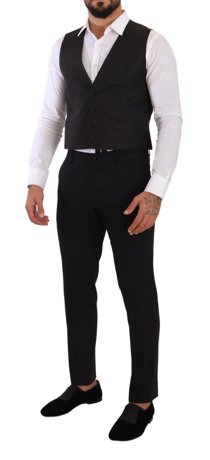 Gray Silk Slim Fit Waistcoat Formal Vest - ventzia