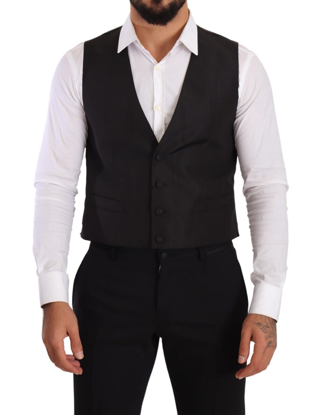 Gray Silk Slim Fit Waistcoat Formal Vest - ventzia