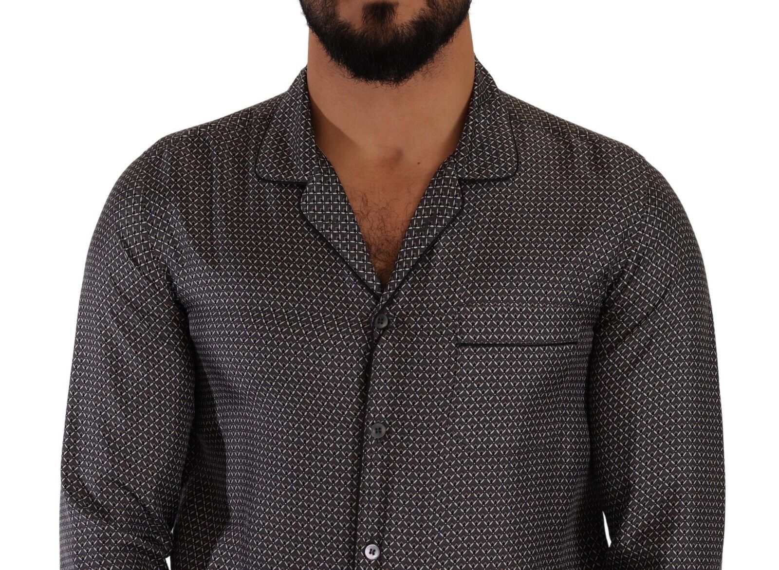 Gray Fantasy Pattern Pajama Top Mens Shirt - ventzia
