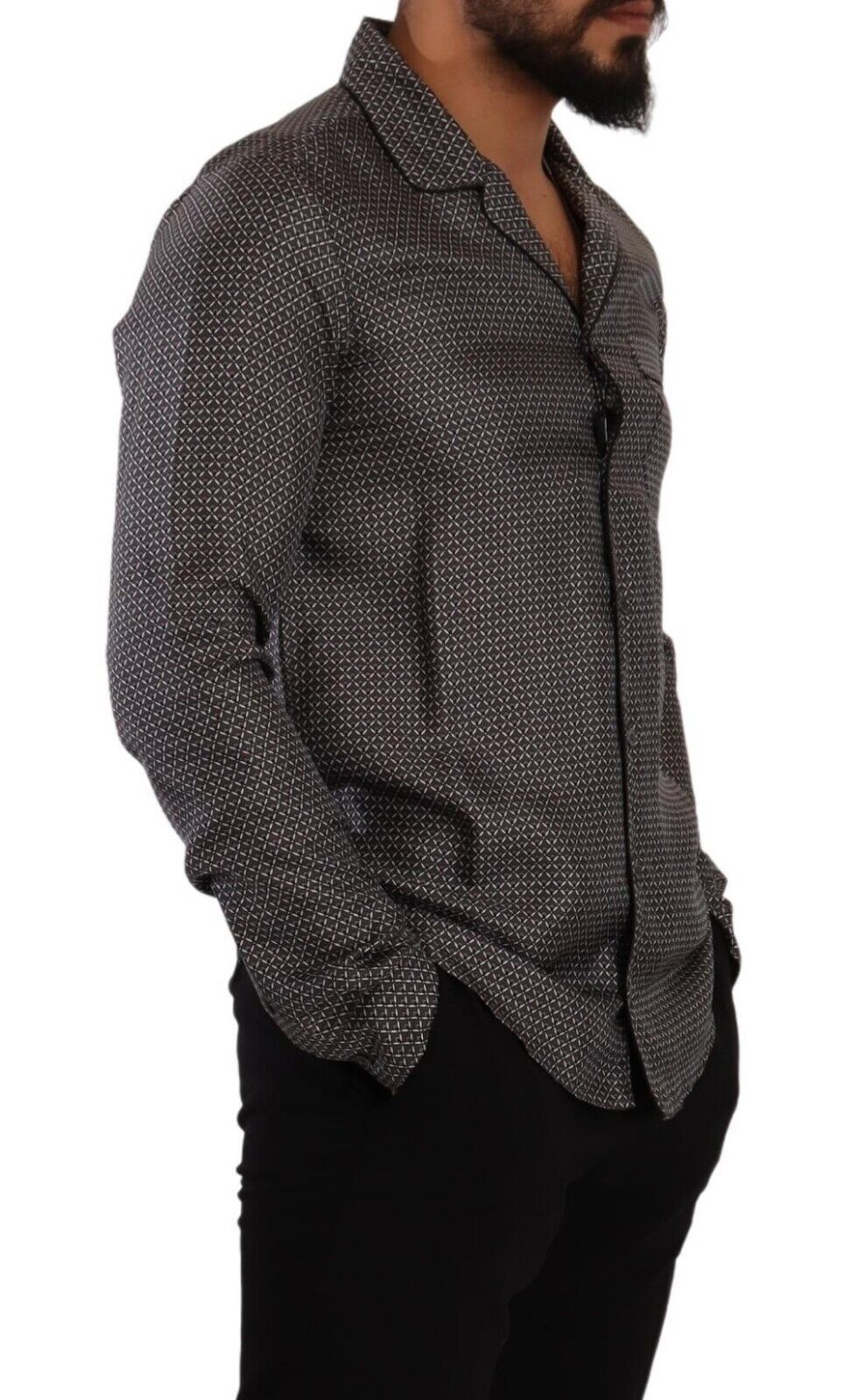 Gray Fantasy Pattern Pajama Top Mens Shirt - ventzia