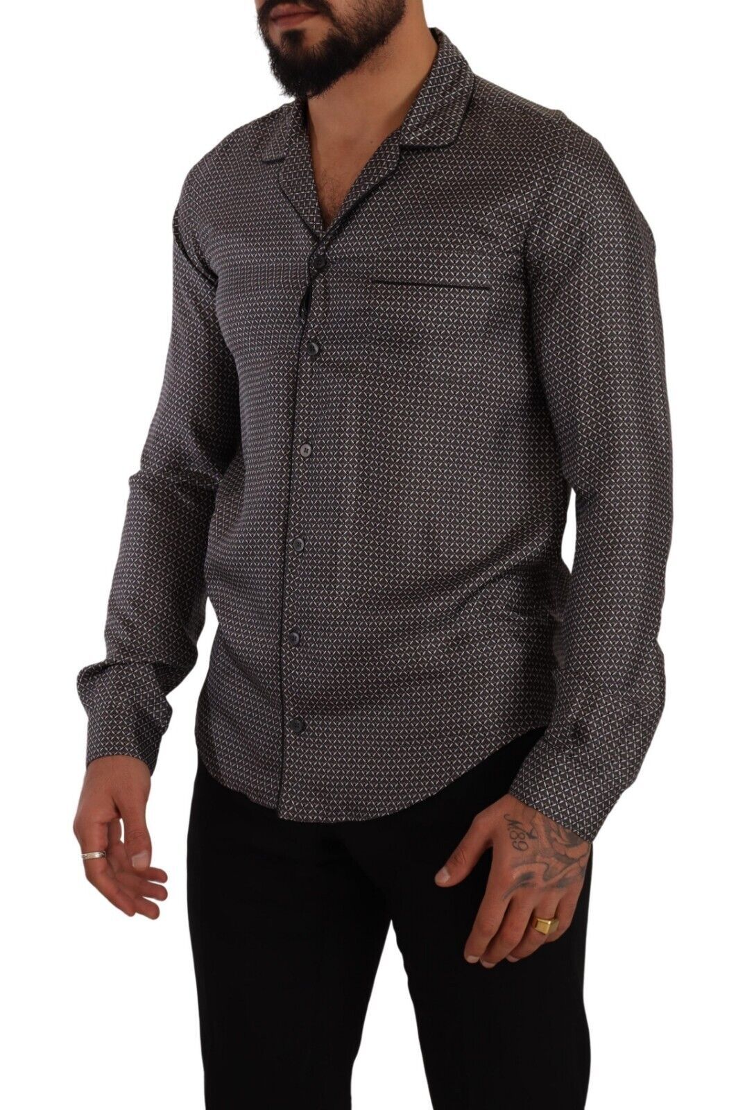 Gray Fantasy Pattern Pajama Top Mens Shirt - ventzia