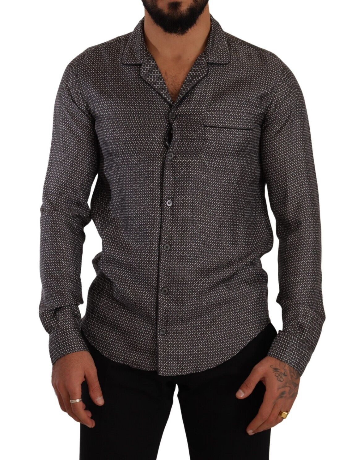 Gray Fantasy Pattern Pajama Top Mens Shirt - ventzia