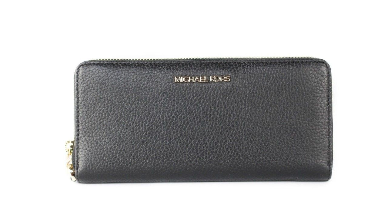 Jet Set Travel Large Black Pebble Leather Continental Wrist Wallet - ventzia