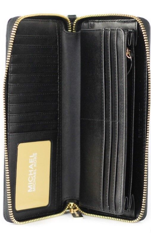 Jet Set Travel Large Black Pebble Leather Continental Wrist Wallet - ventzia
