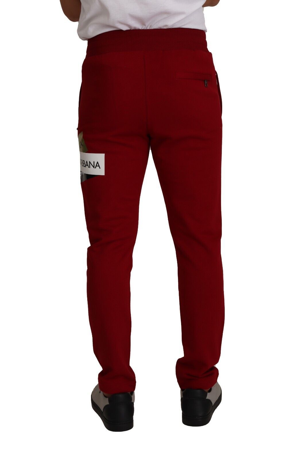 Red Cotton Logo Patch Sweatpants Jogging Pants - ventzia
