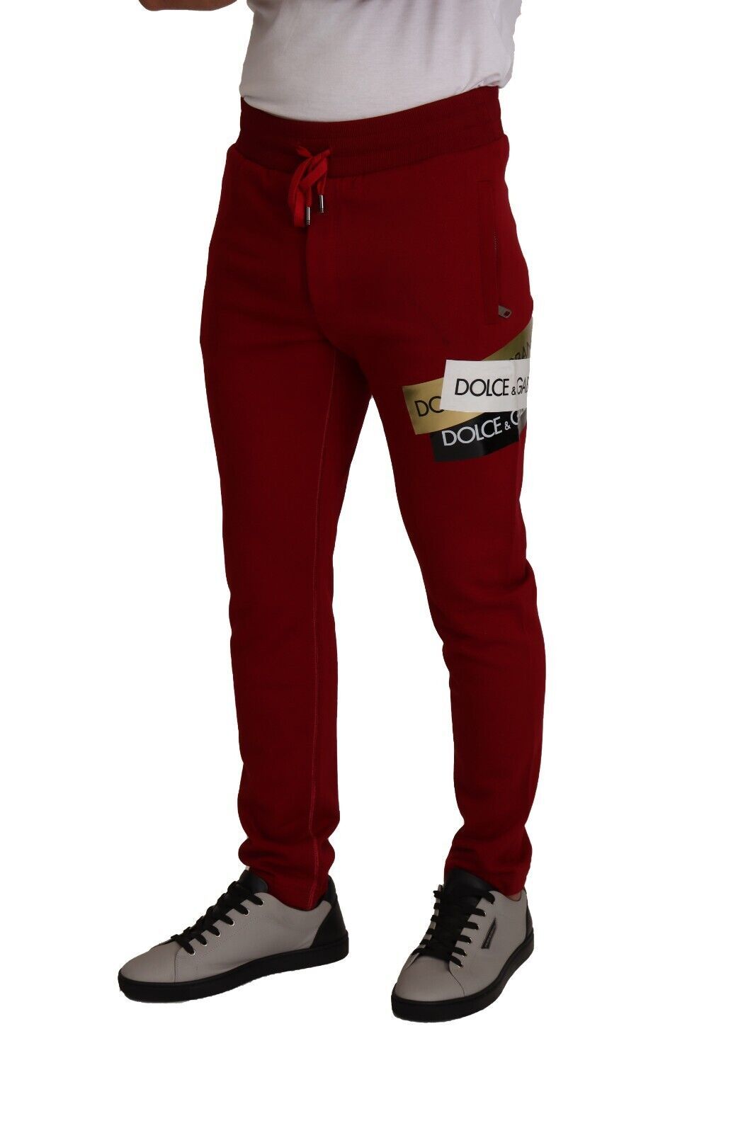 Red Cotton Logo Patch Sweatpants Jogging Pants - ventzia