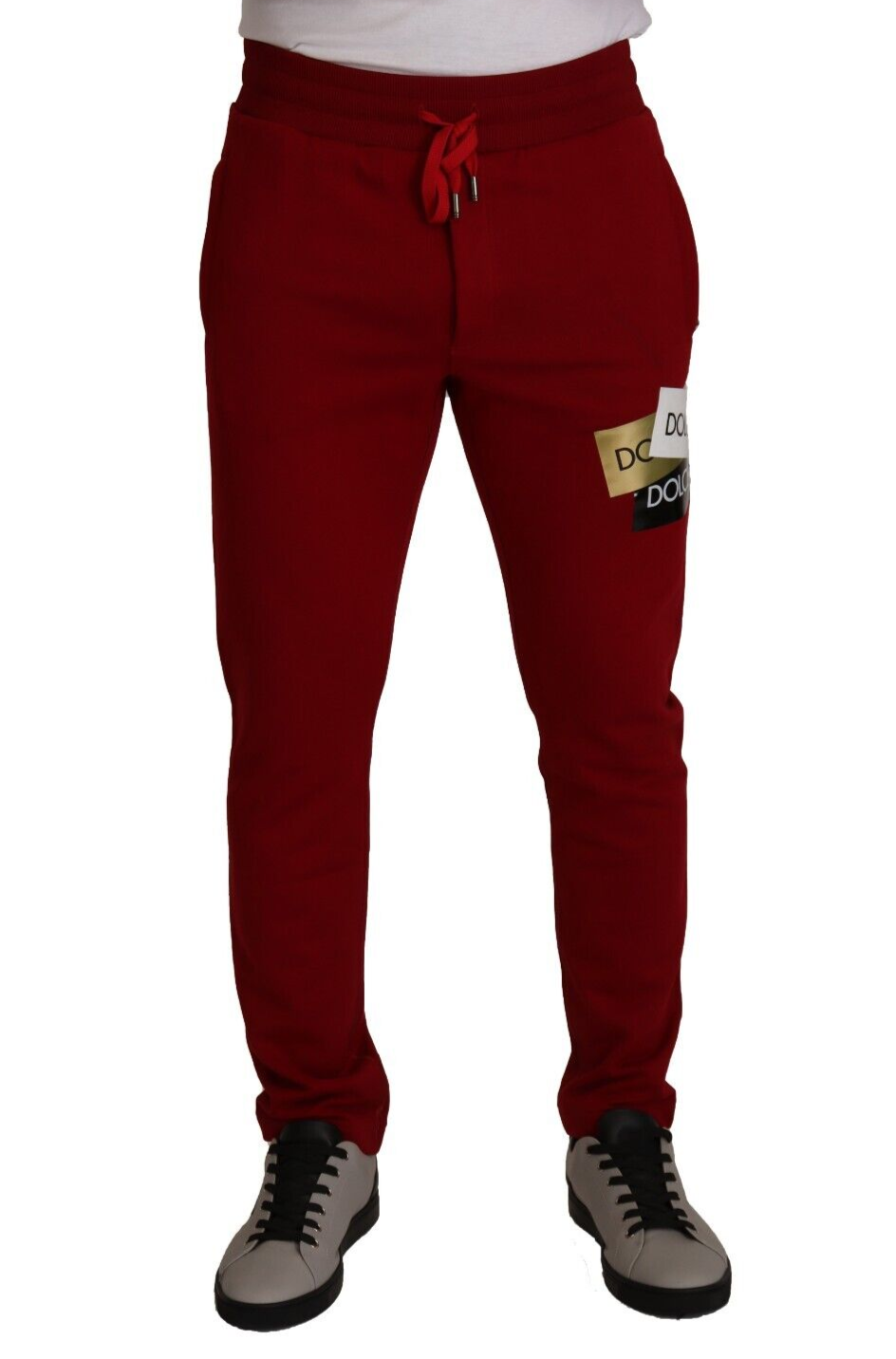 Red Cotton Logo Patch Sweatpants Jogging Pants - ventzia