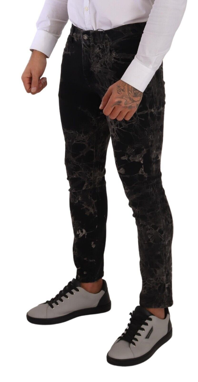 Black Patterned Skinny Slim Fit Jeans - ventzia