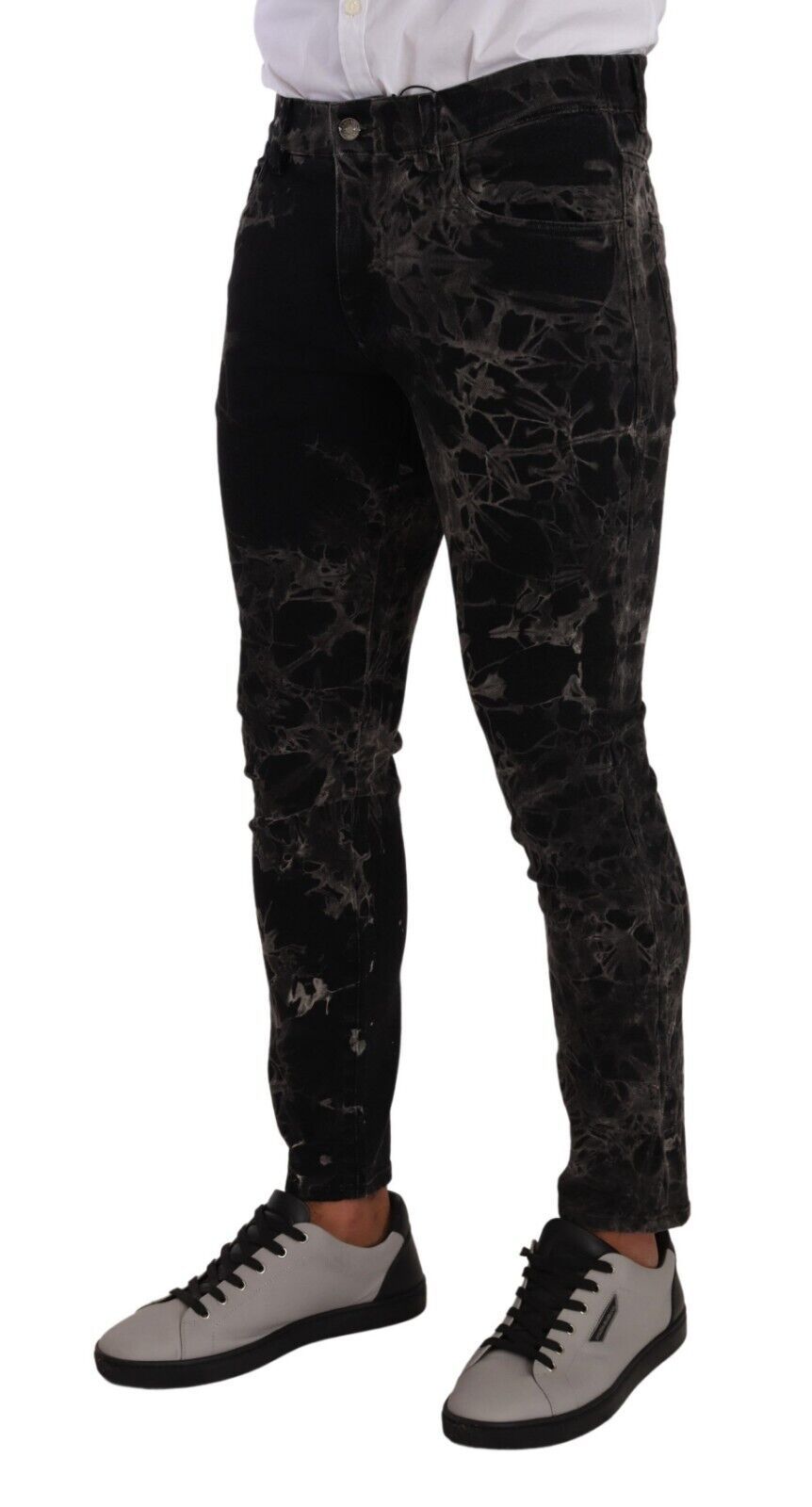Black Patterned Skinny Slim Fit Jeans - ventzia