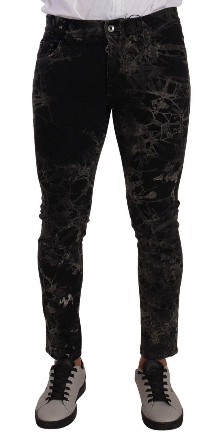 Black Patterned Skinny Slim Fit Jeans - ventzia