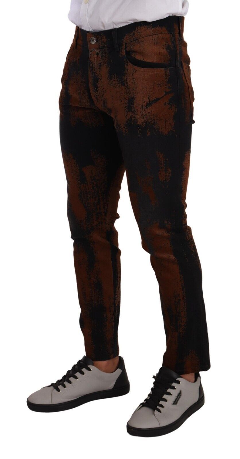 Black Brown Tie Dye Cotton Skinny Denim Jeans - ventzia