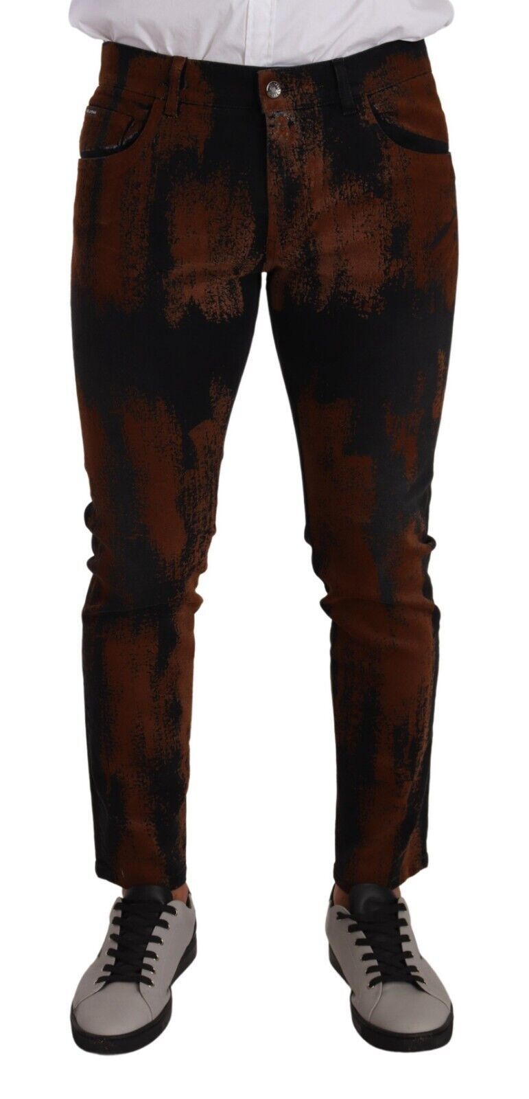 Black Brown Tie Dye Cotton Skinny Denim Jeans - ventzia