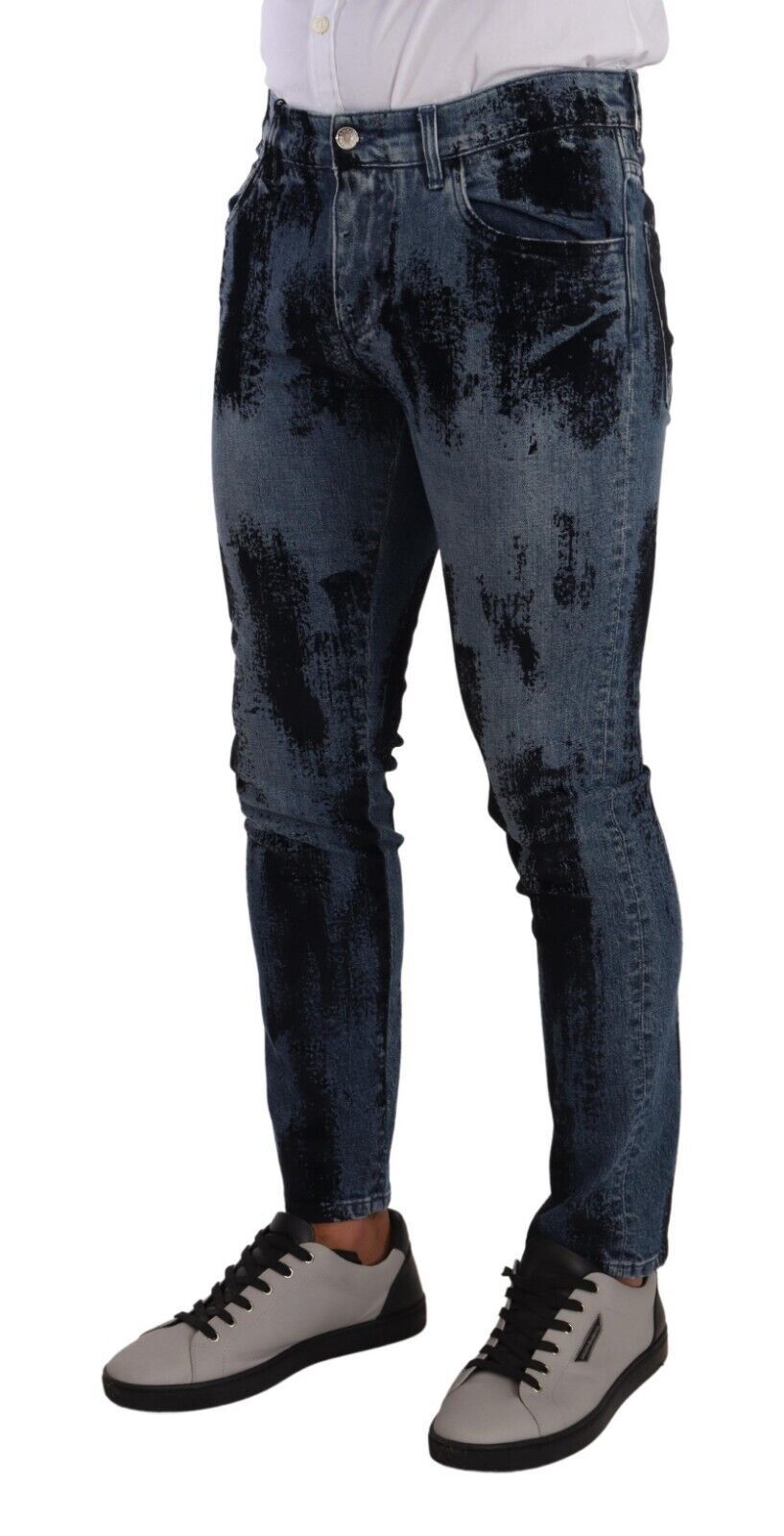 Blue Black Cotton Skinny Denim Jeans - ventzia