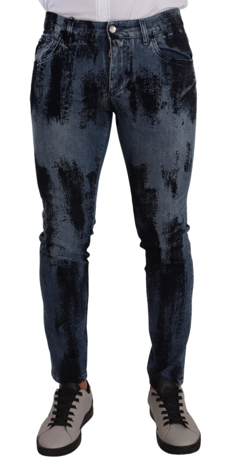 Blue Black Cotton Skinny Denim Jeans - ventzia