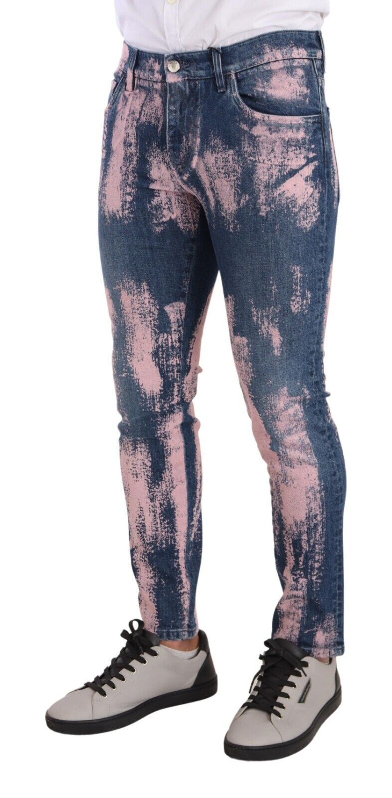 Blue Pink Tie Dye Cotton Skinny Denim Jeans - ventzia