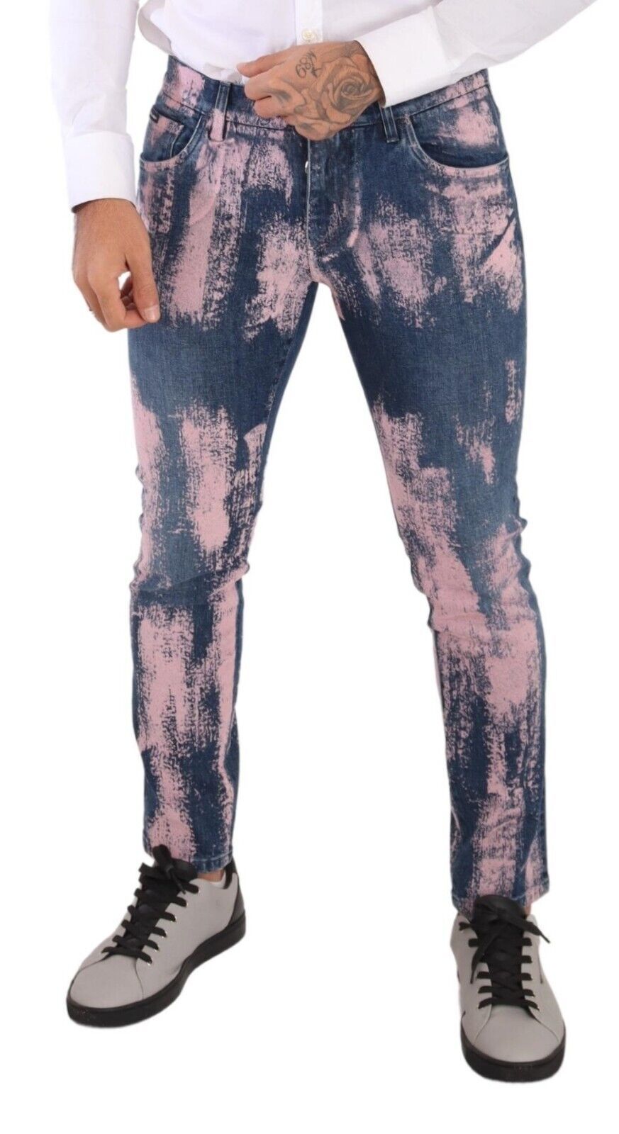 Blue Pink Tie Dye Cotton Skinny Denim Jeans - ventzia