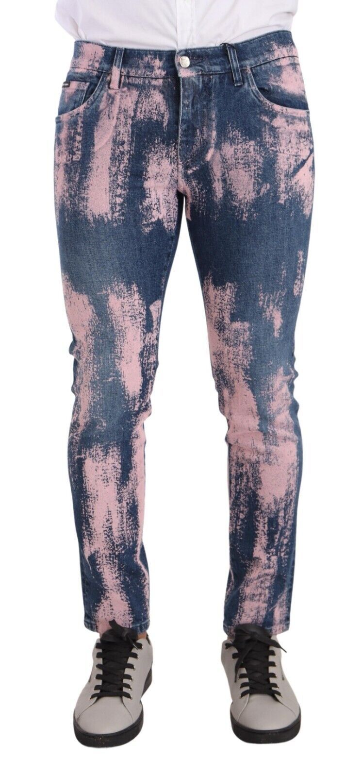 Blue Pink Tie Dye Cotton Skinny Denim Jeans - ventzia