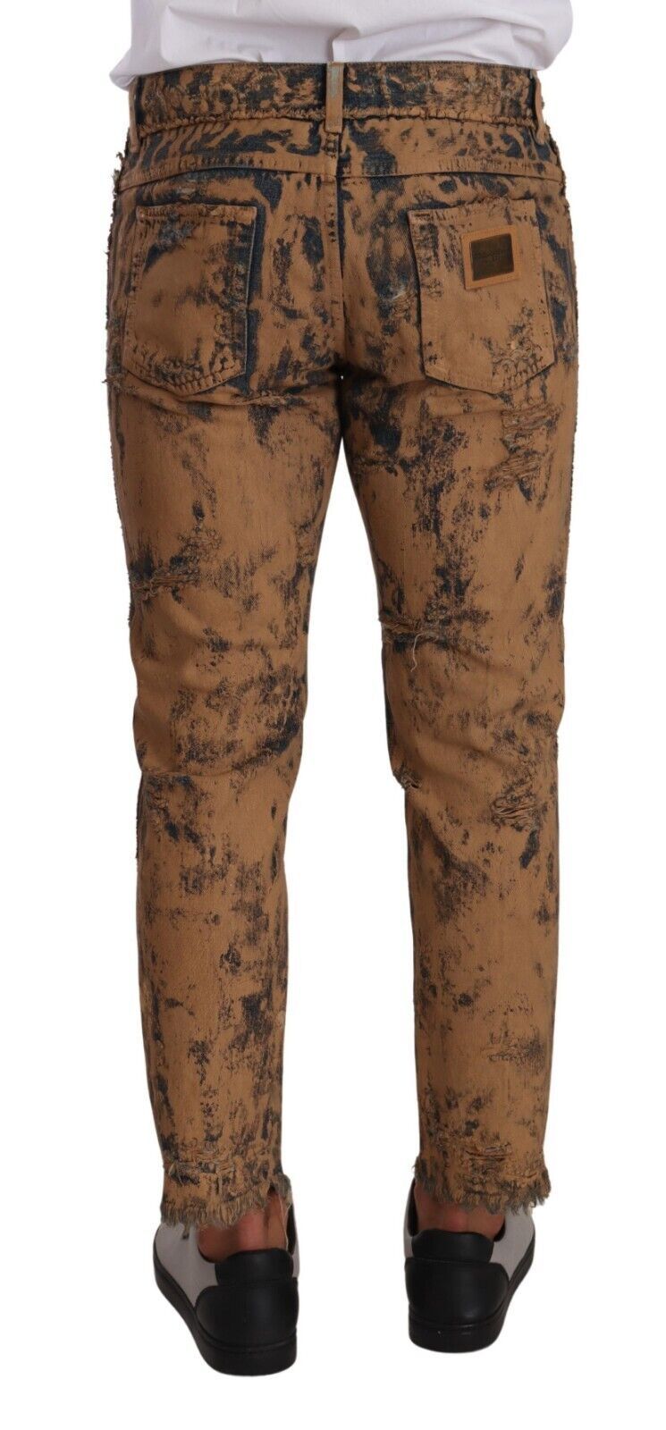 Brown Distressed Cotton Regular Denim Jeans - ventzia