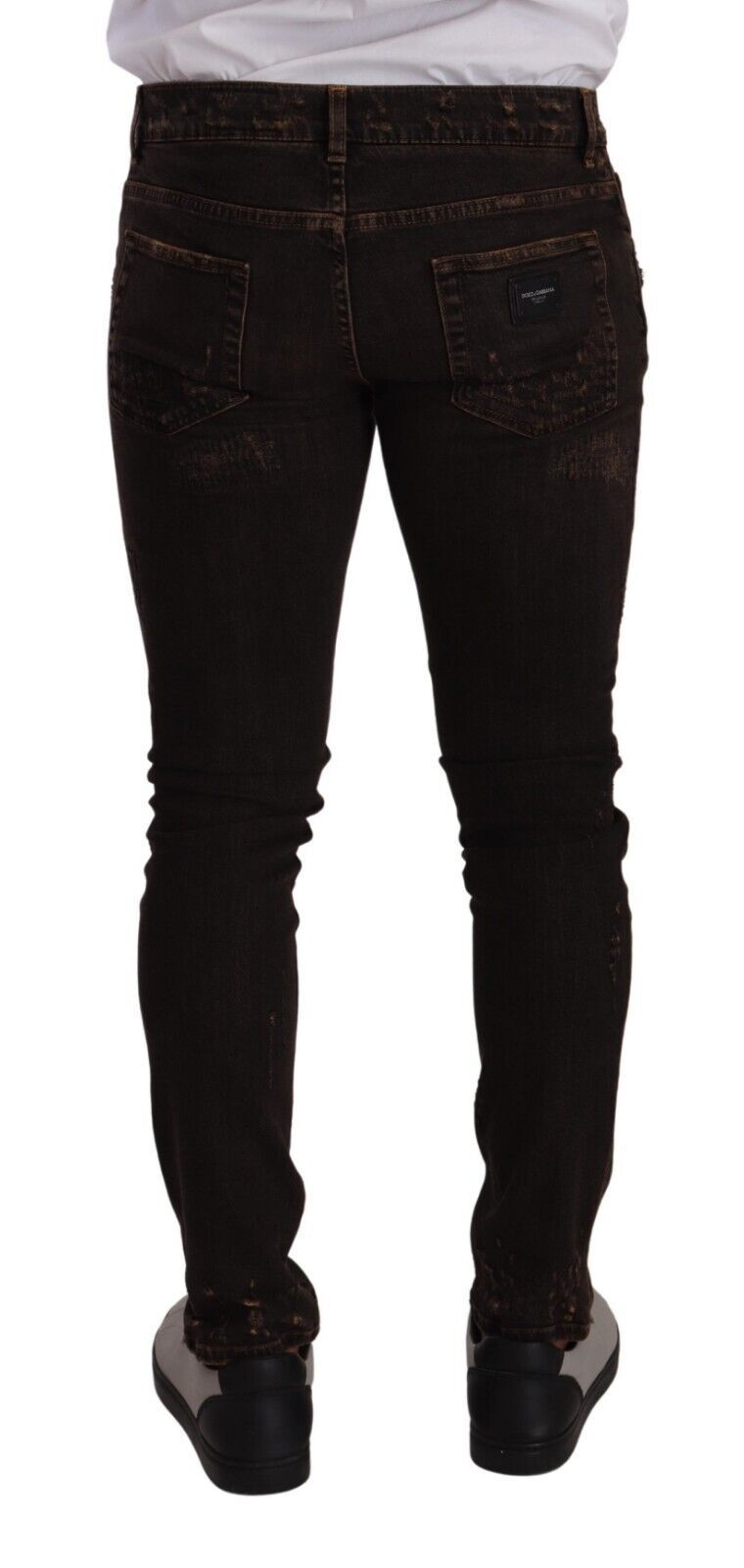 Brown Distressed Slim Fit Skinny Denim Jeans - ventzia