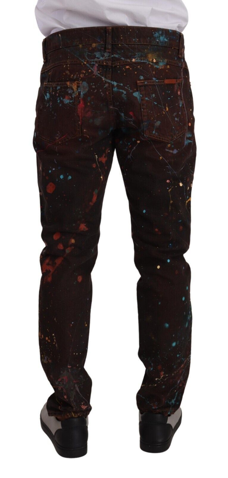 Brown Splash Color Cotton Regular Denim Jeans - ventzia