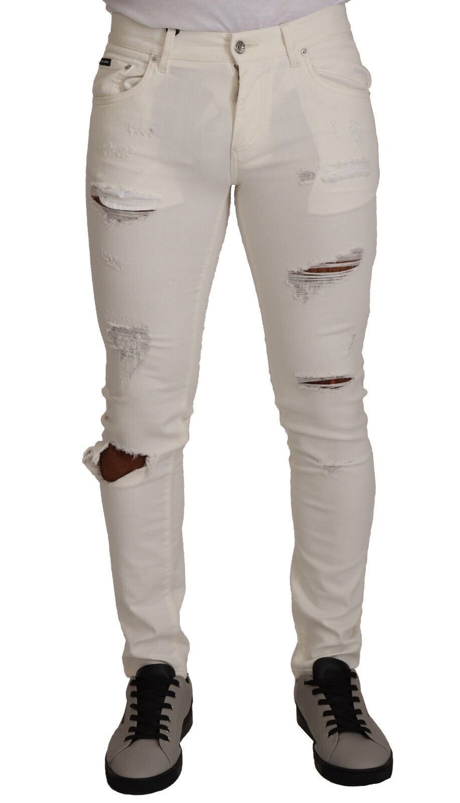 White Tattered Skinny Cotton Men Denim Jeans - ventzia