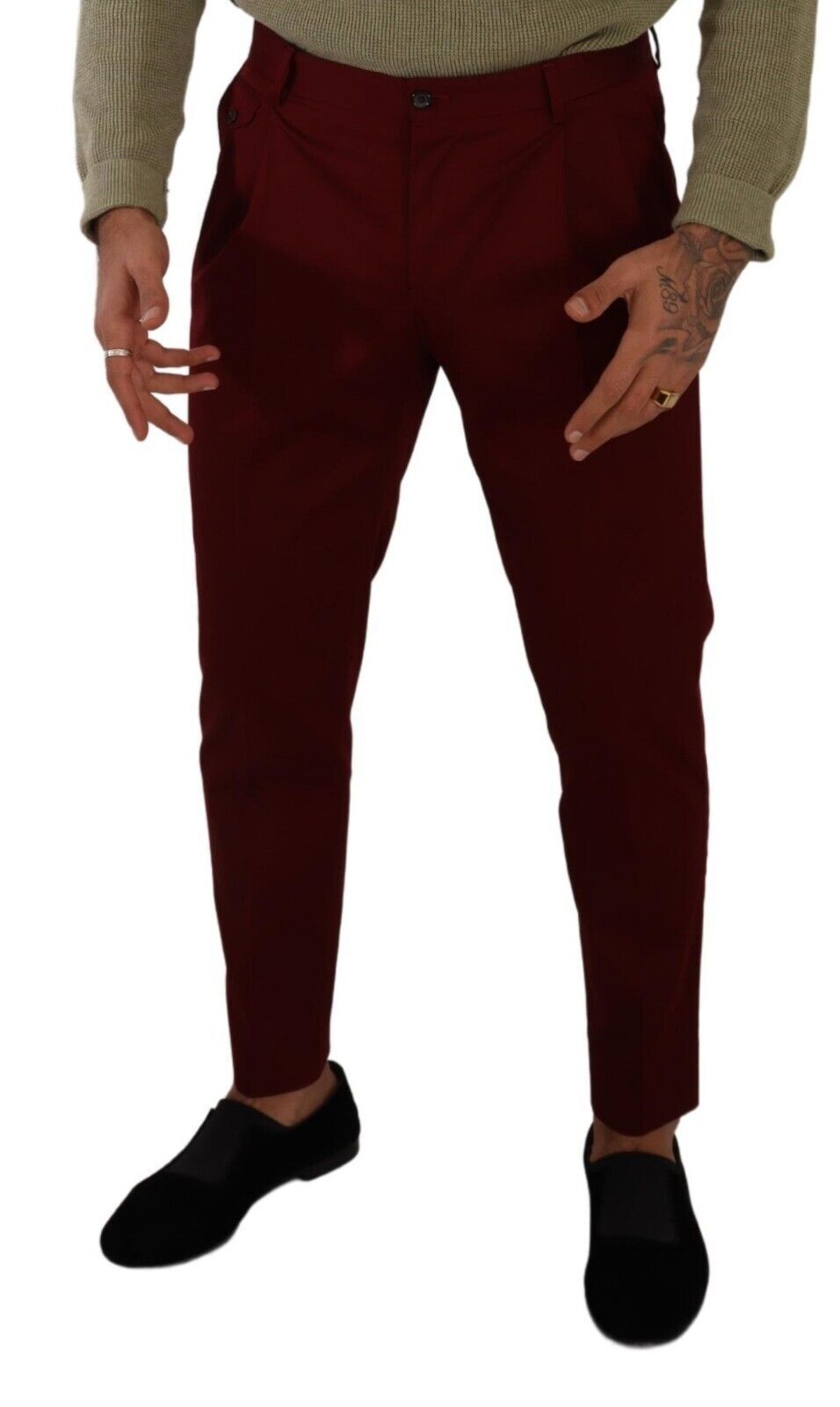 Dark Red Cotton Mens Chinos Trouser Dress Pants - ventzia