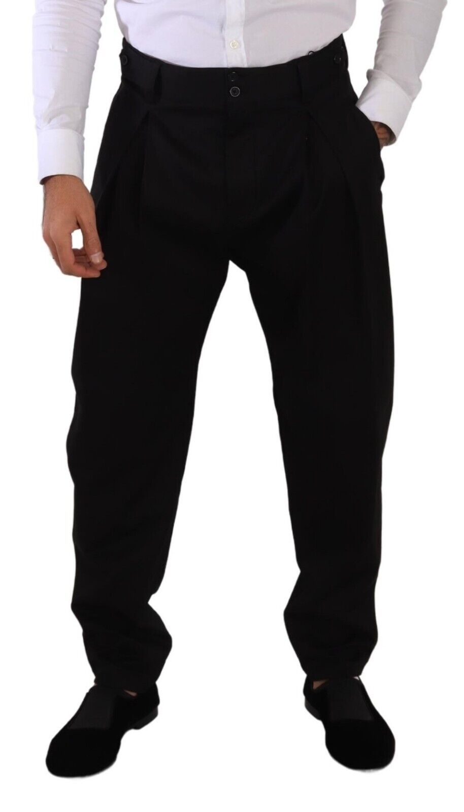 Black Cotton High Waist Men Trouser Dress Pants - ventzia