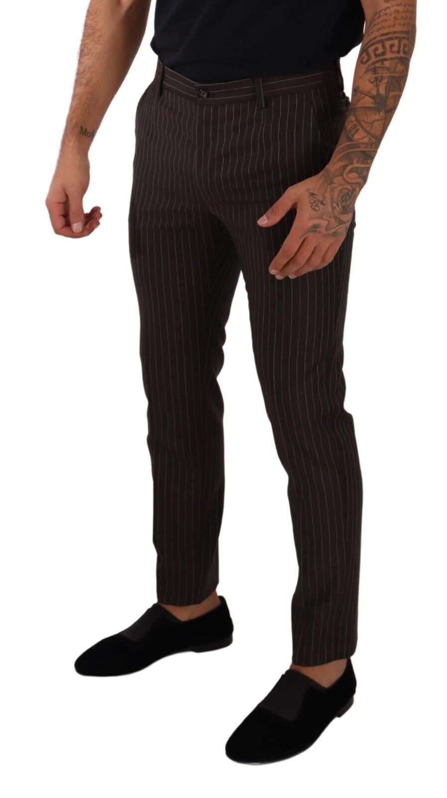 Brown Striped Wool Formal Trouser Dress Pants - ventzia