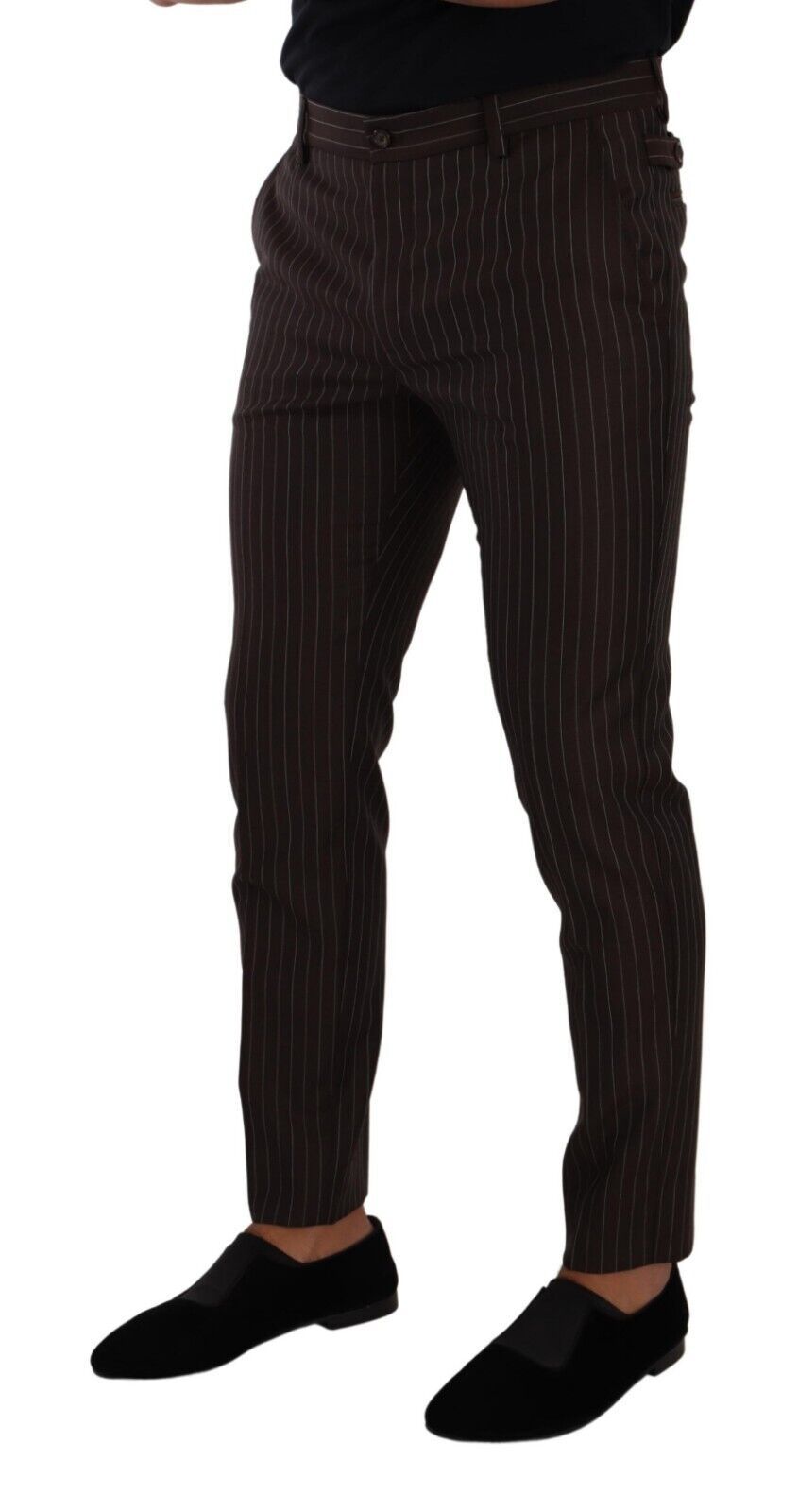 Brown Striped Wool Formal Trouser Dress Pants - ventzia