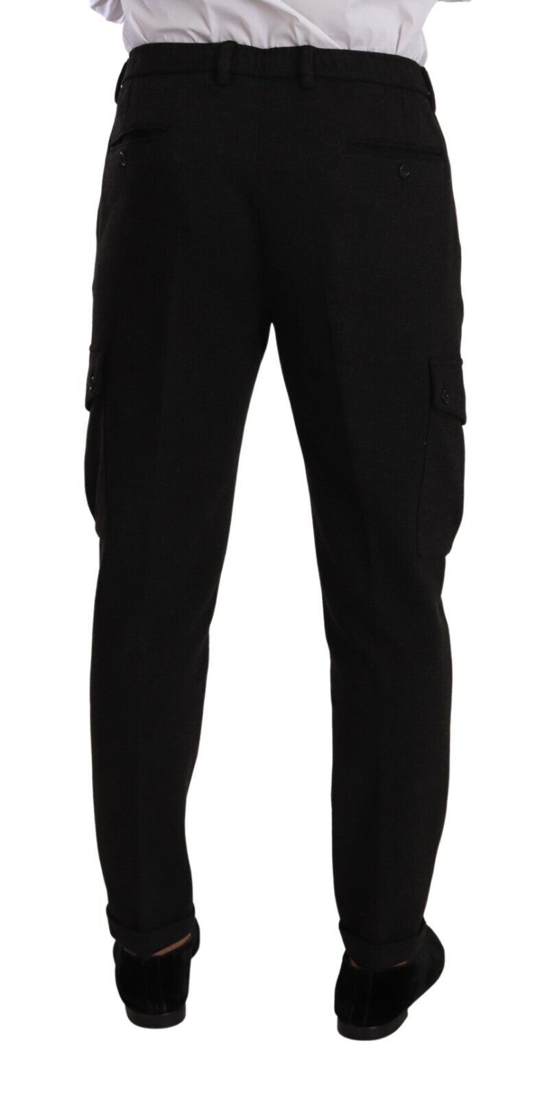 Black Viscose Cargo Skinny Men Trouser Pants - ventzia