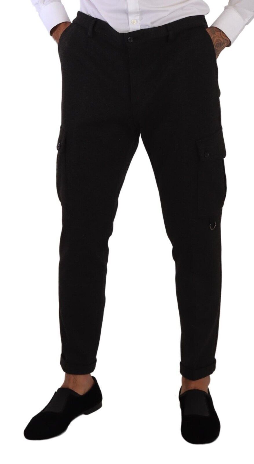 Black Viscose Cargo Skinny Men Trouser Pants - ventzia