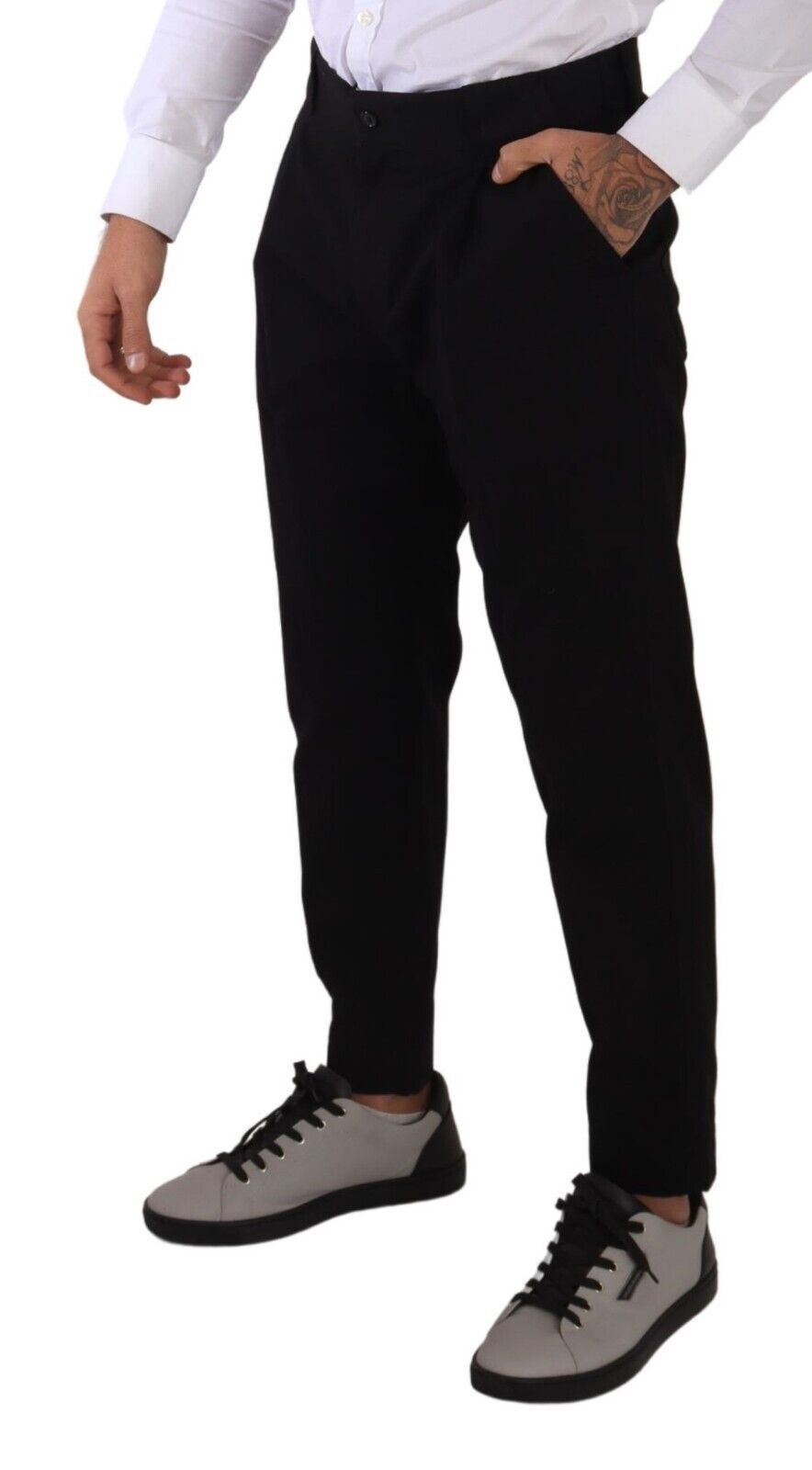 Black Cotton Stretch Chinos Trouser Jeans - ventzia