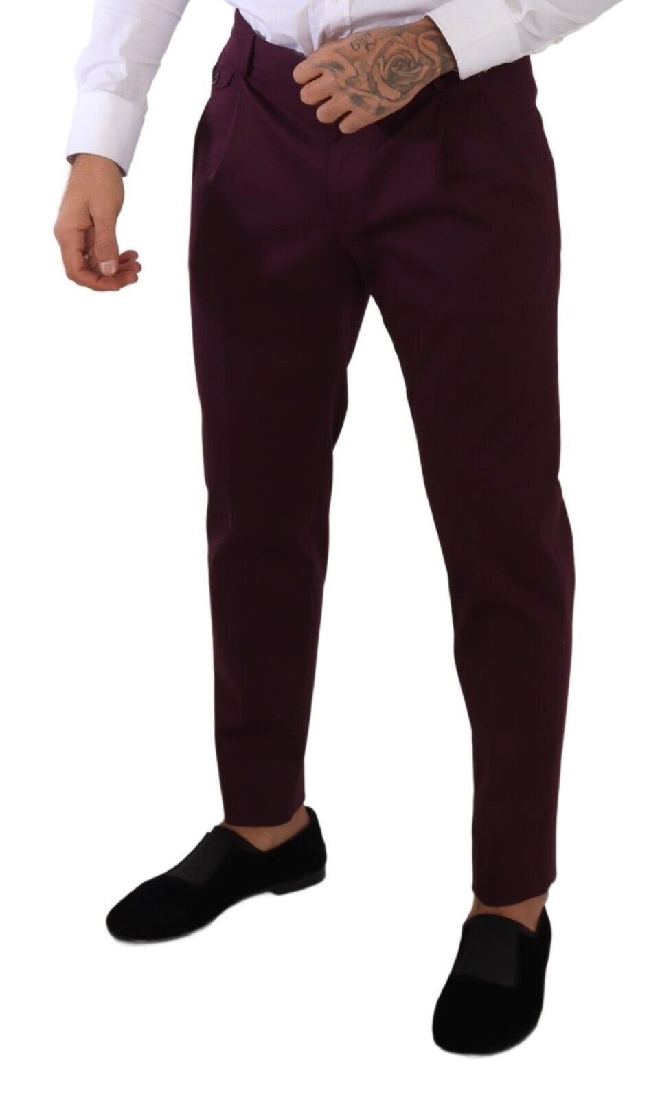 Purple Cotton Tapered Chinos Dress Pants - ventzia