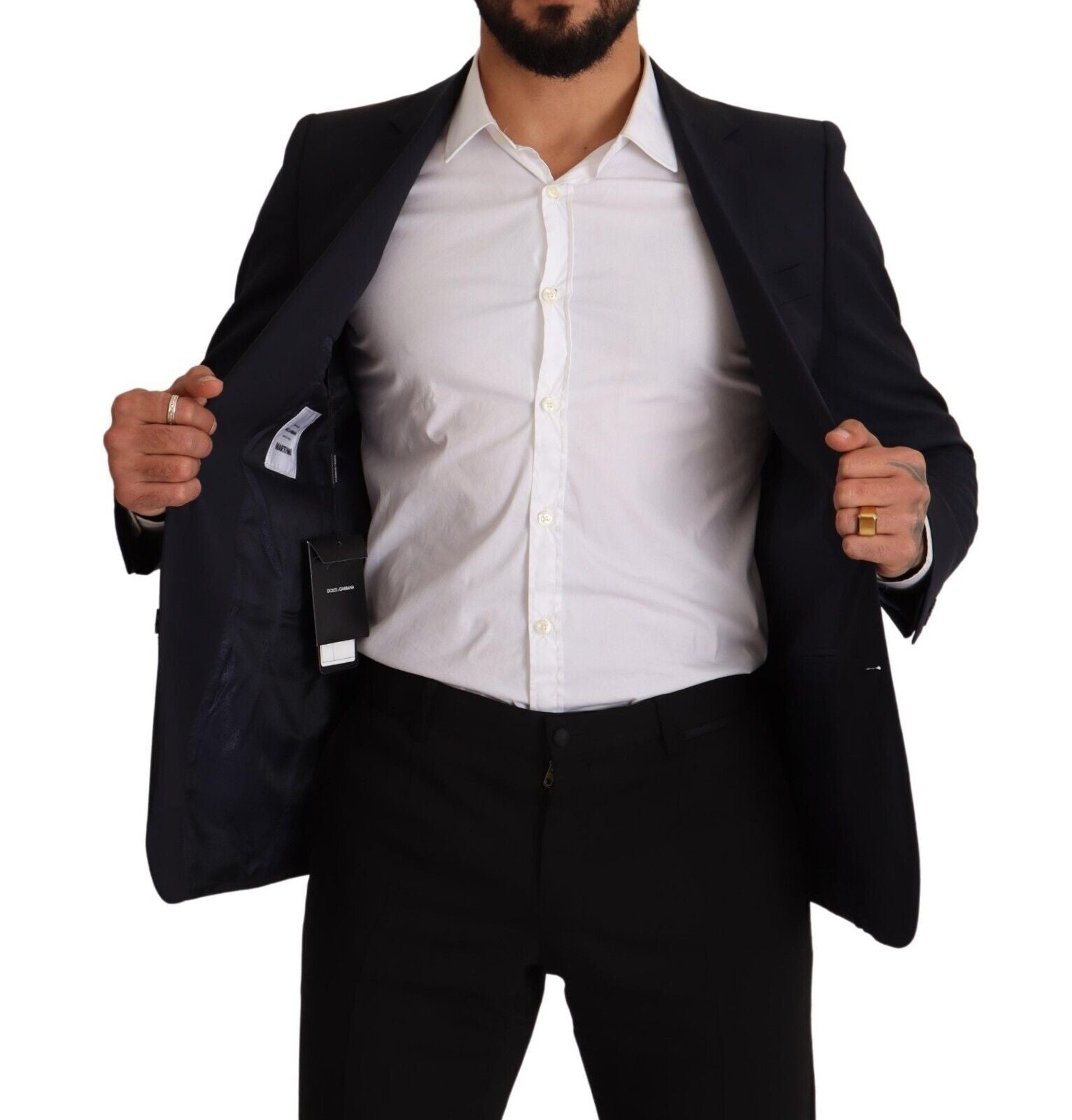 Dark Blue Single Breasted Coat MARTINI Blazer - ventzia