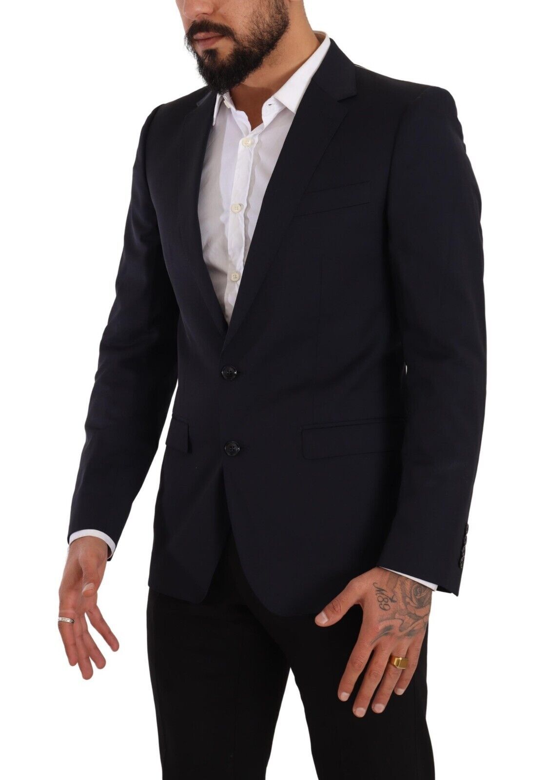 Dark Blue Single Breasted Coat MARTINI Blazer - ventzia