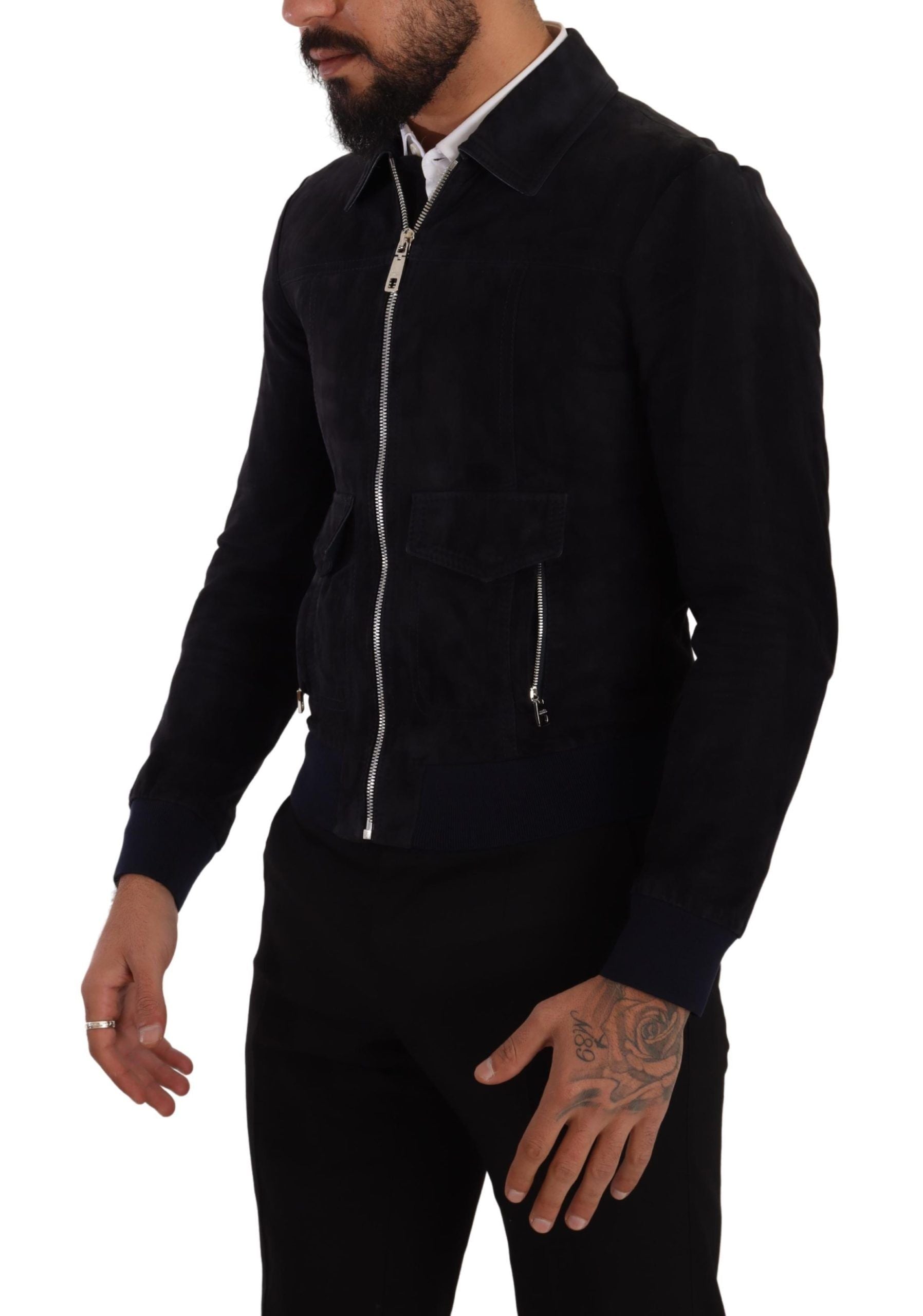 Blue Suede Lambskin Leather Coat Jacket - ventzia