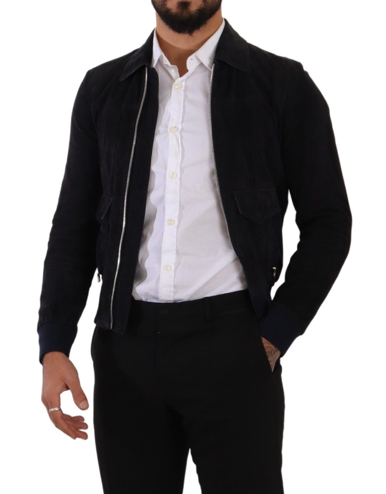 Blue Suede Lambskin Leather Coat Jacket - ventzia