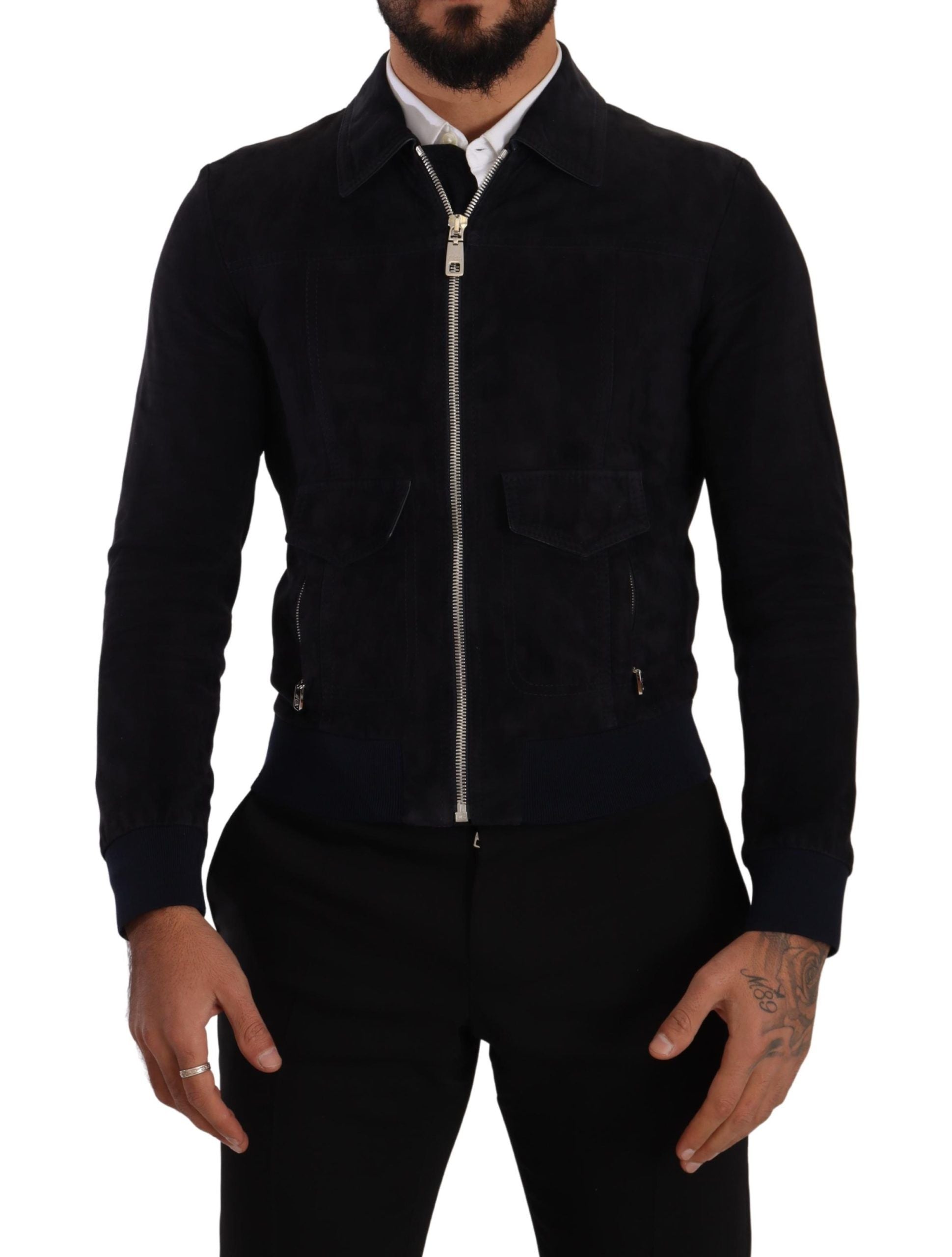 Blue Suede Lambskin Leather Coat Jacket - ventzia