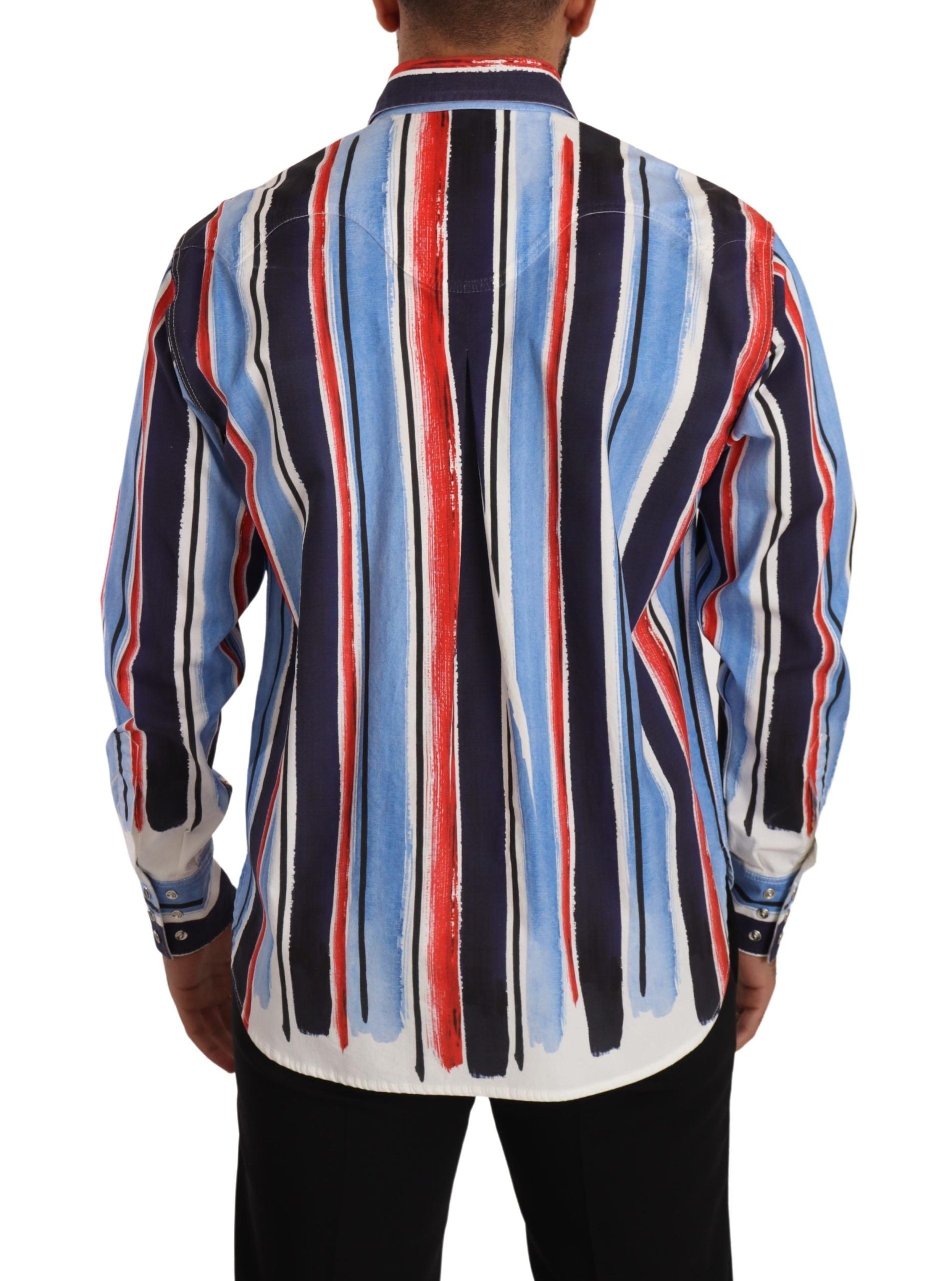 Red Striped Long Sleeve Cotton Shirt Blue - ventzia