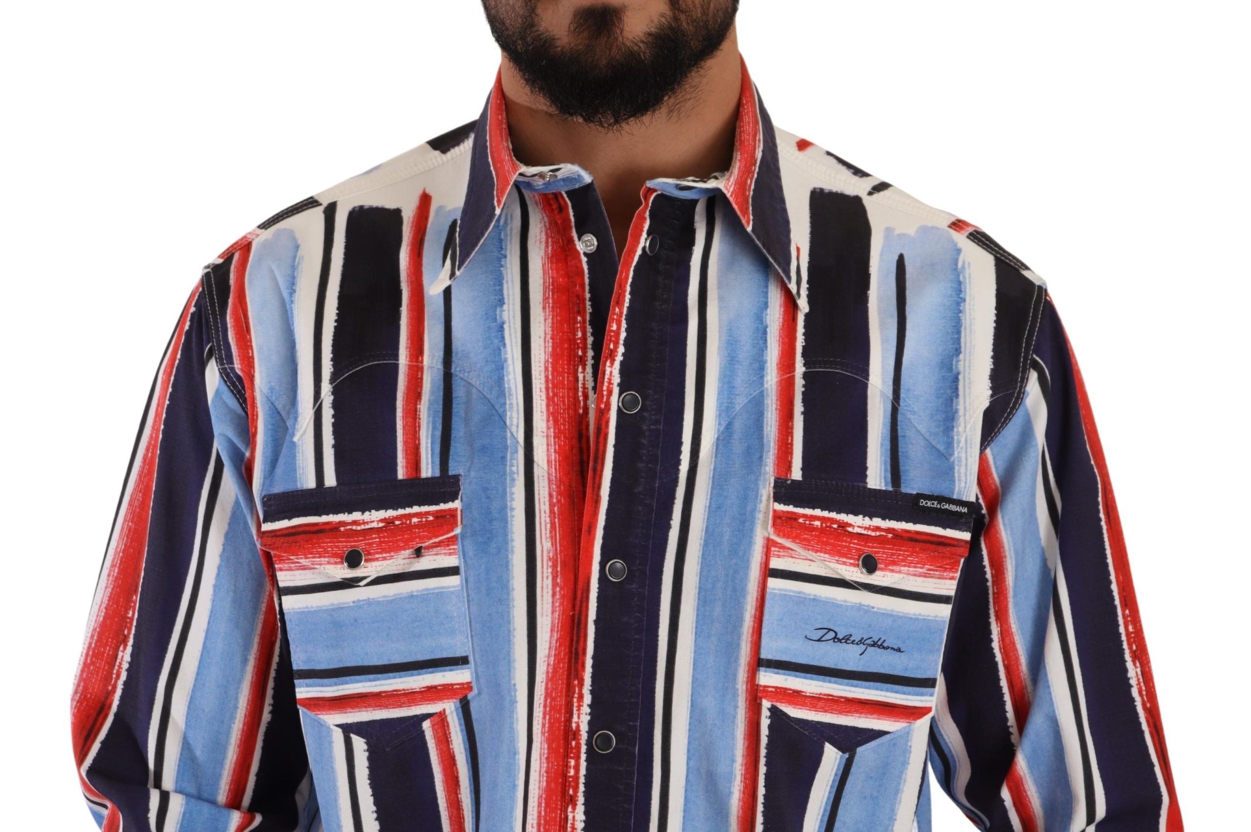 Red Striped Long Sleeve Cotton Shirt Blue - ventzia