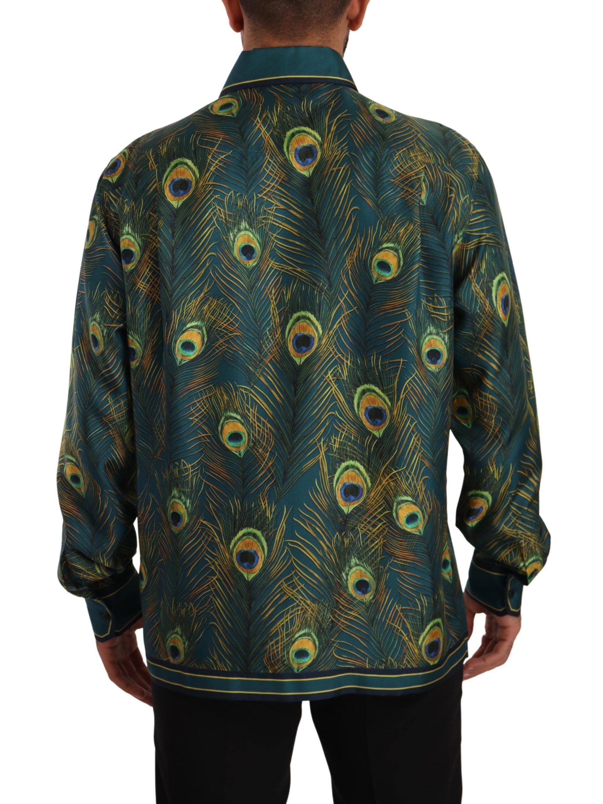 Peacock Feather Print Silk Pajama Mens Shirt - ventzia