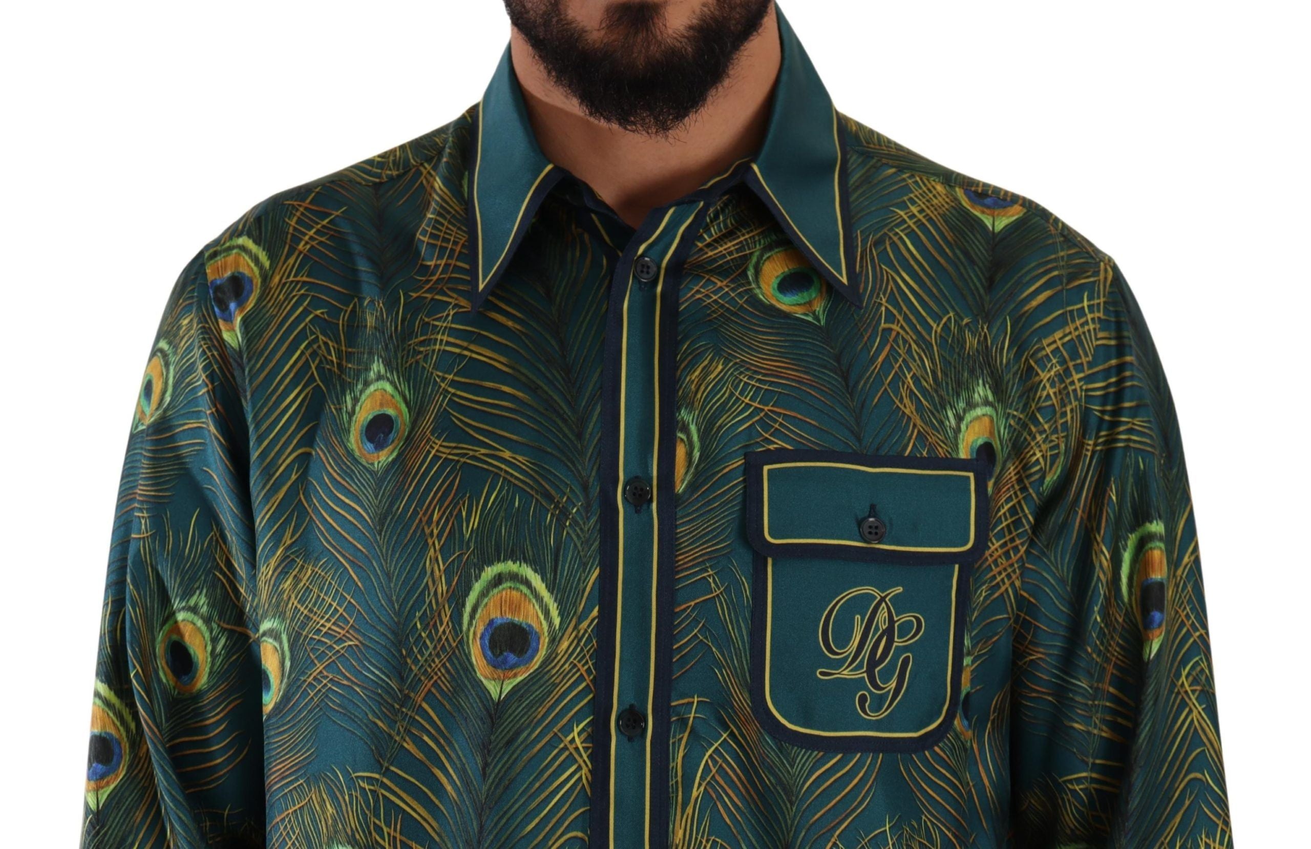 Peacock Feather Print Silk Pajama Mens Shirt - ventzia