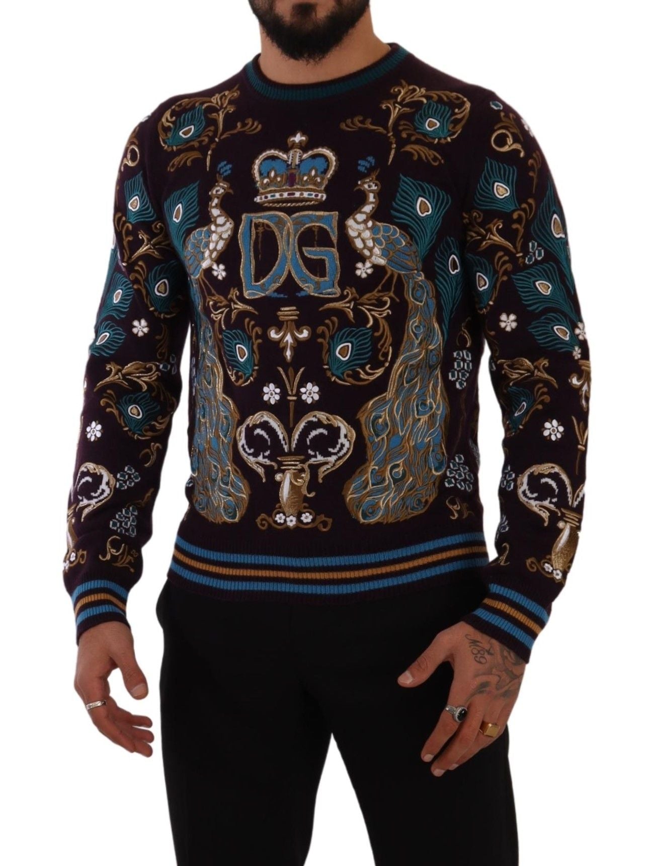 Bordeaux Cashmere DG Crown Embroidered Sweater - ventzia