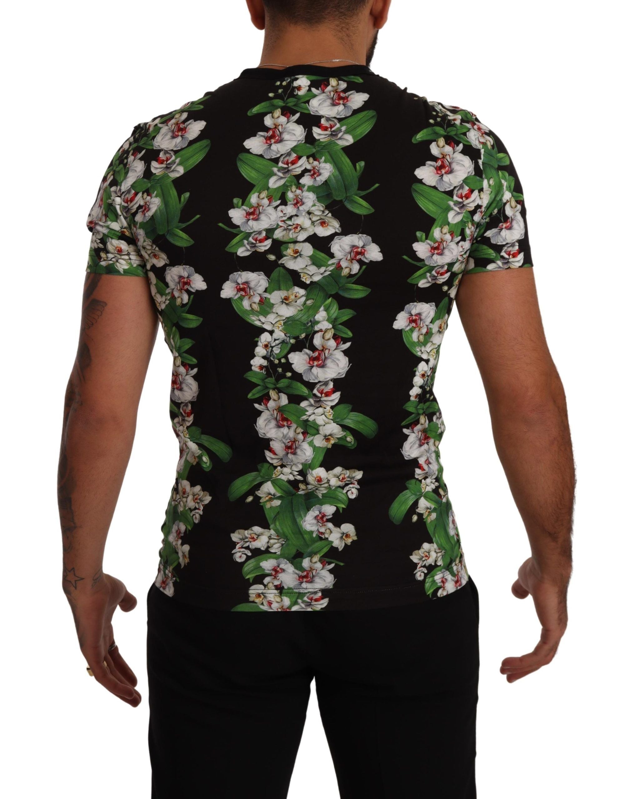 Black Floral Print Crewneck T-shirt - ventzia