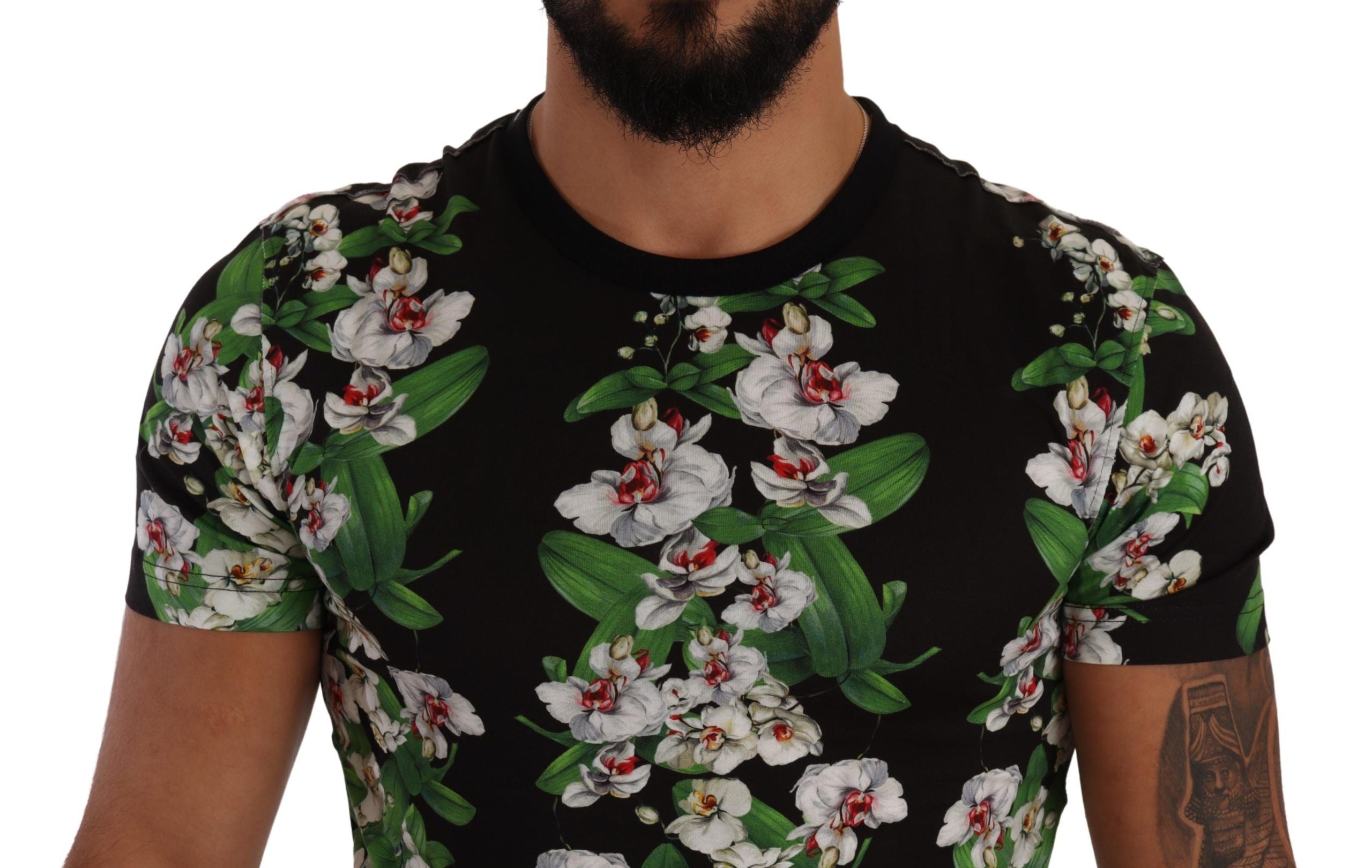 Black Floral Print Crewneck T-shirt - ventzia