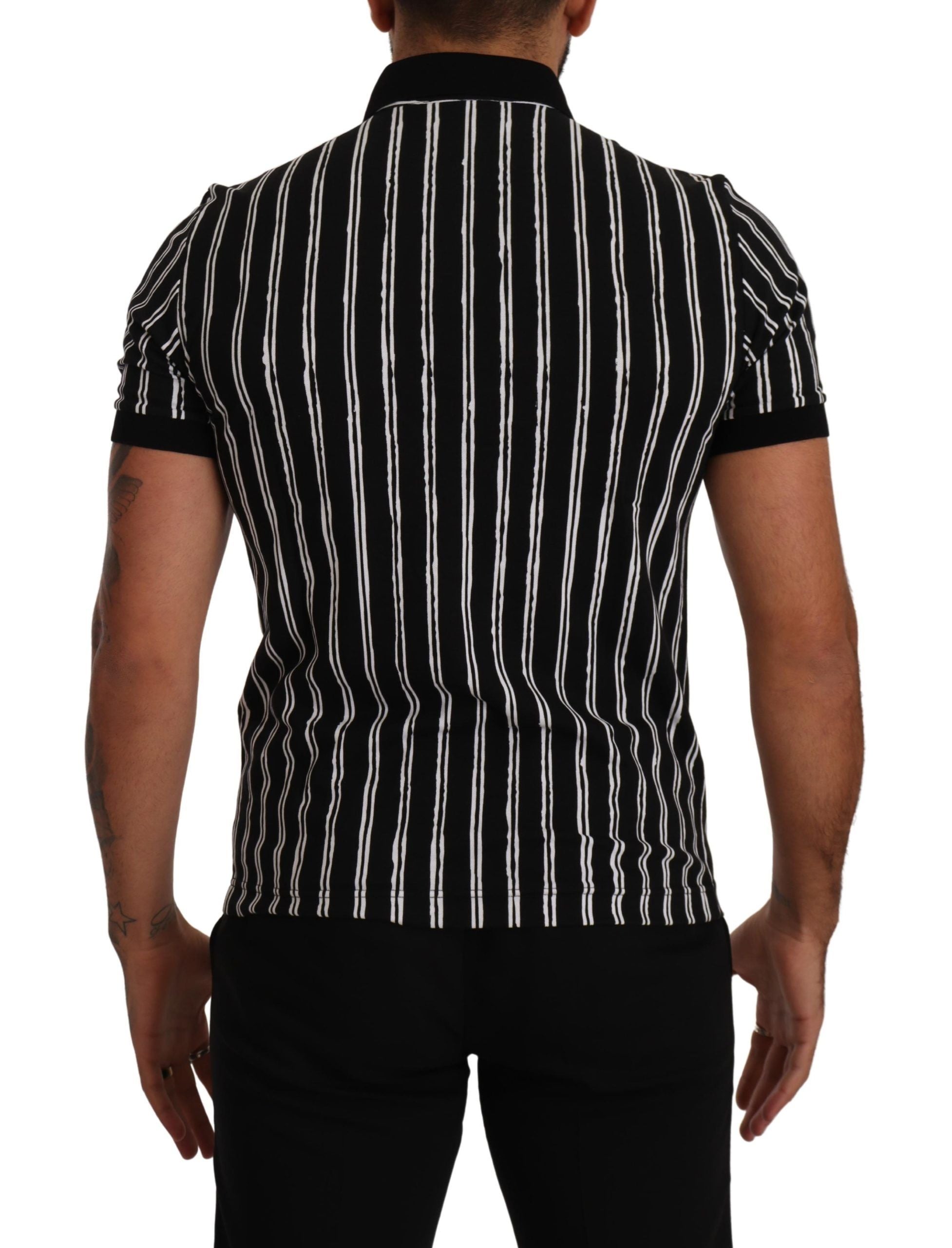 Black White Striped Polo Short Sleeve T-shirt - ventzia