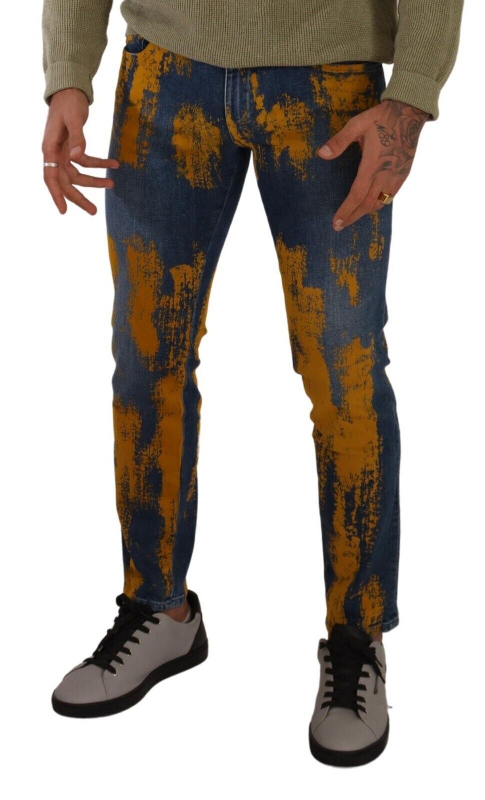 Blue Yellow Dye Cotton Skinny Men Denim Jeans - ventzia