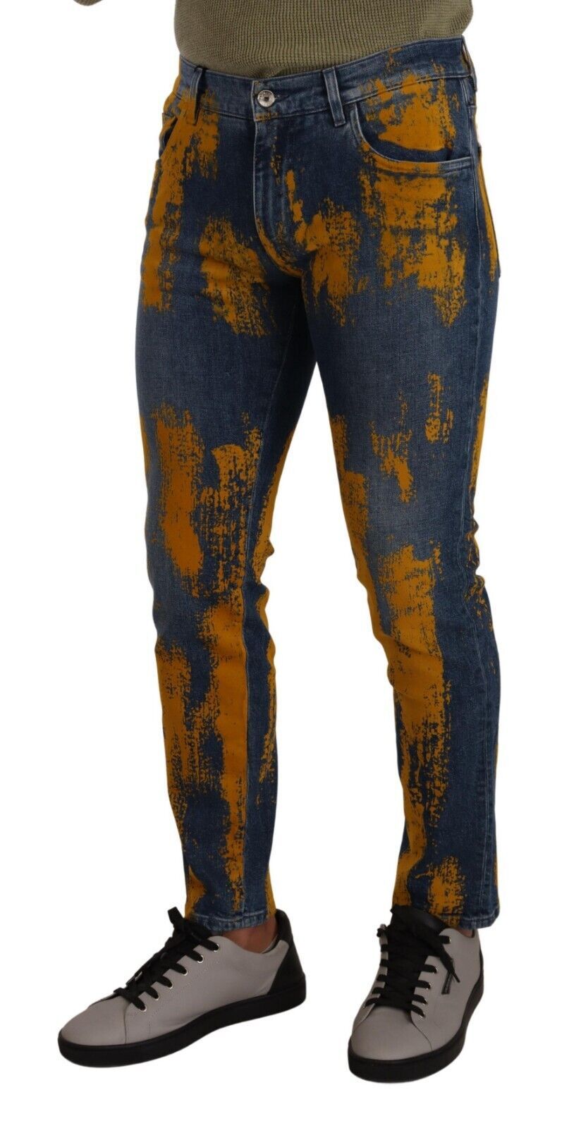 Blue Yellow Dye Cotton Skinny Men Denim Jeans - ventzia